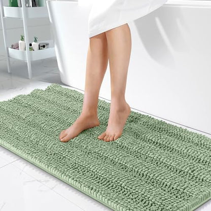 OLANLY Thick Bathroom Runner Rugs 47x24, Chenille Bath Rugs, Sage Green