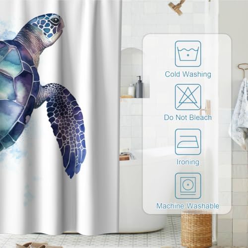 Modern Rustic Ocean Shower Curtain, Cute Nautical Tropical Sea Turtle Shower Curtains for Bathroom, Waterproof Bath Curtain with Hooks Machine Washable Bathtub Curtains 72x72 Inch Purple and White