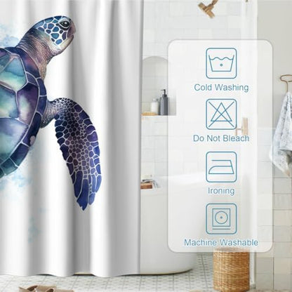 Modern Rustic Ocean Shower Curtain, Cute Nautical Tropical Sea Turtle Shower Curtains for Bathroom, Waterproof Bath Curtain with Hooks Machine Washable Bathtub Curtains 72x72 Inch Purple and White