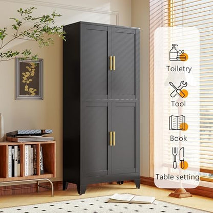 winiowa 75" Tall Kitchen Pantry Cabinet, Metal Storage Cabinet with Doors and Adjustable Shelves, Black Freestanding Pantry Cabinet for Kitchen, Dining Room, Living Room, Laundry Room, Bathroom