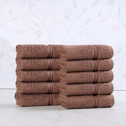 Superior 100% Long Staple Combed Cotton Face Towels, 10 Piece, Mocha