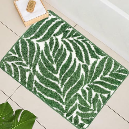 Green Bathroom Rug - Dark Green Bath Mat Small Bathmat Bath Rugs for Bathroom Décor Jungle Leaf Cute Rug Bath Rugs 16" x 24"
