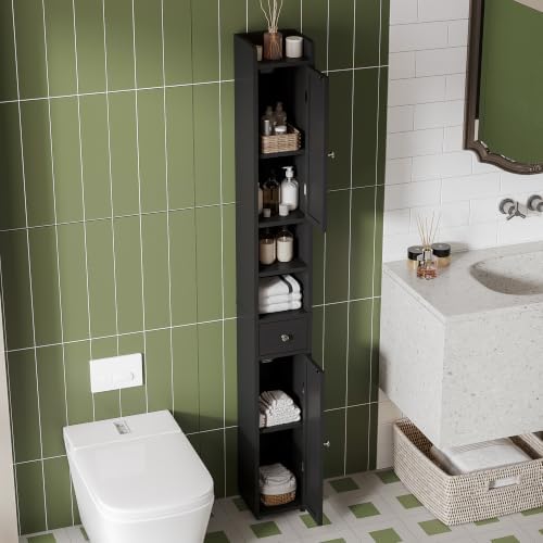 ChooChoo Narrow Bathroom Storage Cabinet with Adjustable Shelves and Drawer