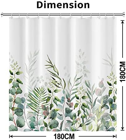 AWERT Shower Curtain Plants for Bathroom,Waterproof Quick-Drying Green Leaves Shower Curtain Set with Hooks 60x72 Inch