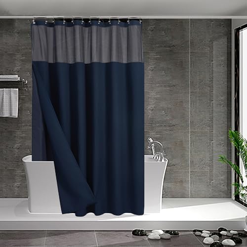N&Y HOME Extra Long Waffle Shower Curtain with Snap-in Liner Navy, 71x84