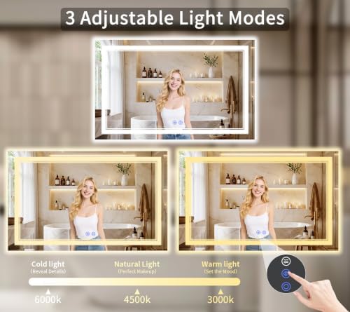 40"x60" LED Bathroom Mirror with Lights, Anti-Fog, Backlit + Front Lit, Dimmable, Led Vanity Mirror for Wall, Lighted Bathroom Mirror, 5 Colors, Shatter-Proof Tempered Glass