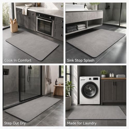 MontVoo -Bath Mat-Rubber Backing Non SlipThin Bathroom Rugs Fit Under Door- Quick Dry Absorbent Faux Suede Surface Grey Bathroom Floor Mats-Shower Rug for in Front of Bathtub Shower Gray 16x24