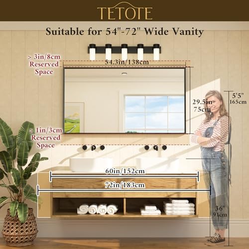 TETOTE Black Bathroom Mirror for Over Sink 55" x 30" Large Matte Black Beveled Metal Framed Rectangular Vanity Mirror for Bathroom, Bedroom, Entryway, Living Room, Tempered Glass, Shatterproof