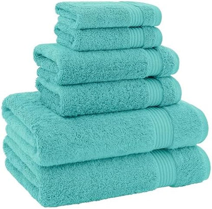 American Veteran Towel 100% Cotton Turkish 6 Piece Towel Set, Luxury Bath Towels Set of 6 for Bathroom Essentials, 2 Bath Towels 2 Hand Towels 2 Washcloths, Turquoise Blue