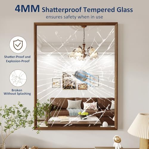 WEER Walnut Bathroom Vanity Mirror 28X36 Inch