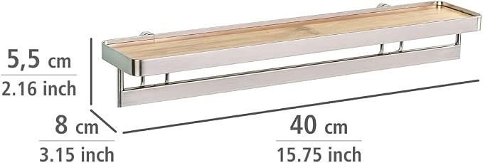 WENKO Spice Rack Organizer, Wall Mount Spice Shelf, Hanging Spice Holder for Kitchen, Seasoning Organizer, Spice Rack over the Stove, Made of Bamboo and Metal, 15.7 x 2.2 x 3.1 in