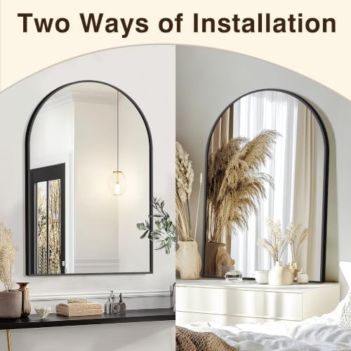 FICTOR 26" x 38" Arched Bathroom Vanity Mirror for Over Sink, Black