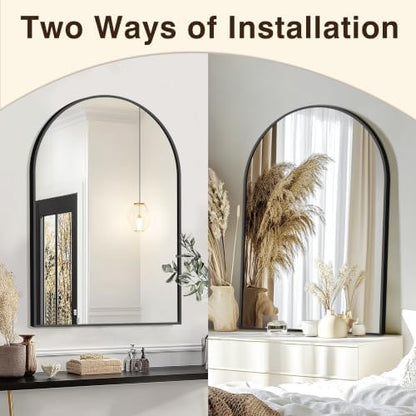 FICTOR 26" x 38" Arched Bathroom Vanity Mirror for Over Sink, Black