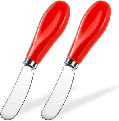 AISBUGUR 2 Pack Stainless Steel Butter Spreader Knife, Butter Knife with White Porcelain Handle, Cheese Butter Spreader Knives for Kitchen Red