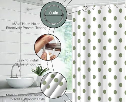 Polka Dot Shower Curtain Sage Green White Retro Spot Vintage Fabric Decorative Bathroom Curtains with Hooks,70" Wx75 H