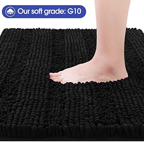 ACCUMTEK Striped Black Bathroom Rug Mat 32"x20" Ultra Soft, Non Slip Chenille Bath Rugs, Absorbent Plush Shaggy Bath Mats for Bathroom, Bedroom, Kitchen, Shower, Tub