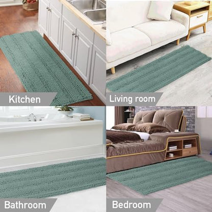 Turquoize Bathroom Runner Rug 20"x59", Soft Absorbent Chenille Bath Rug