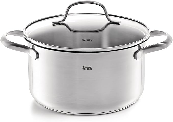 Fissler San Francisco 5-Piece Stainless Steel Saucepan Set with Glass Lids Suitable for Induction Cookers All Hob Types (3 Saucepans, 1 Stewing Pot, 1 Saucepan Without Lid)