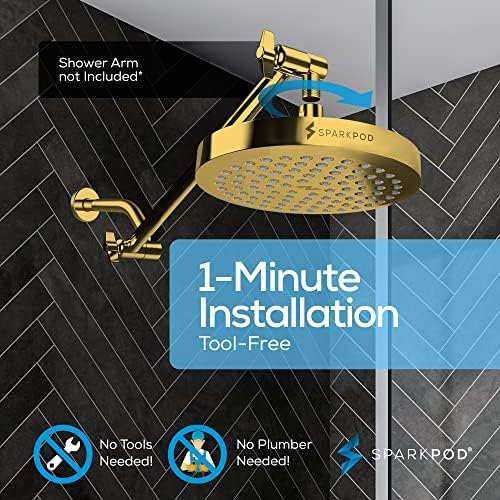 SparkPod Rain Shower Head, 8 Inch Round, Egyptian Gold Finish
