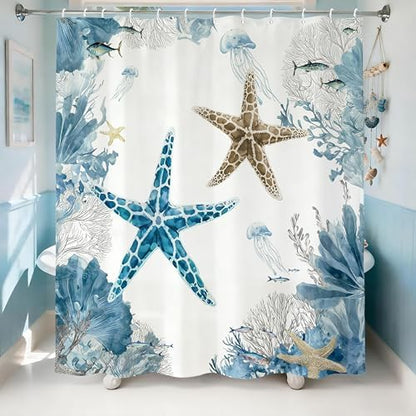 Grey Beach Shower Curtain for Bathroom, Ocean Coastal Theme, 72x72 In