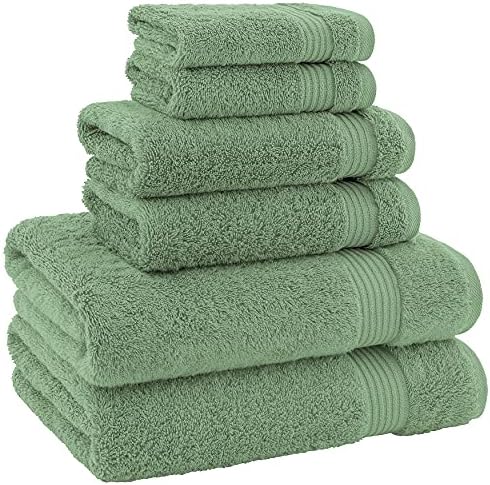 American Veteran Towel, 100% Cotton Turkish 6 Piece Towel Set, Luxury Towels Set of 6 for Bathroom Essentials, 2 Bath Towel 2 Hand Towel 2 Washcloth, Sage Green