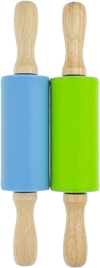 2 Pack Mini Small Rolling Pin 9 Inch Kids Rolling Pin Wooden Handle for Home Kitchen