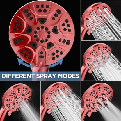 HOPOPRO High Pressure Handheld Shower Head Set with 6 Settings, Ferrari Red