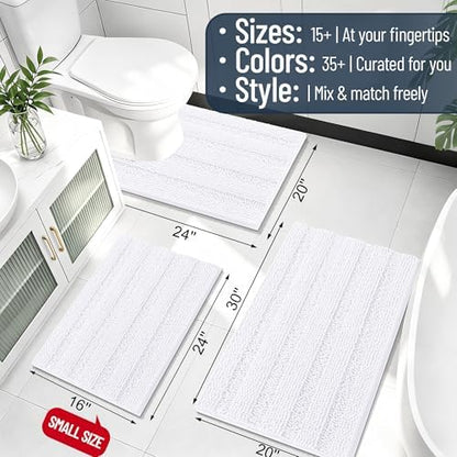 Smiry Thick Chenille Toilet Rugs U-Shaped 24x20, Absorbent Bath Mat, White