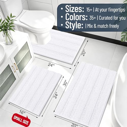 Smiry Thick Chenille Bathroom Runner Rugs 59x20, Absorbent Bath Mat, White