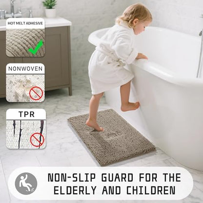 Yimobra Long Bathroom Rugs 44"x24", Extra Soft Non Slip Bath Mat for Tub, Super Absorbent Quick Dry Shaggy Rug Floor Carpet, Machine Washable,Camel