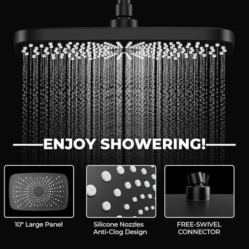 Black Rain Shower Head with Handheld Shower Head, 5 Spray Modes