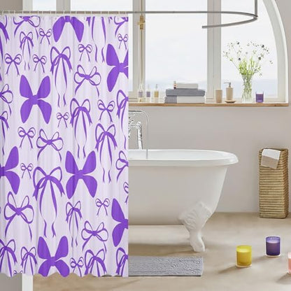 jejeloiu Cute Bowknot Shower Curtain for Bathroom Decor 72"x72" Purple Girls Bow Bath Curtain Kawaii Bathroom Accessories Waterproof Polyester Fabric with 12 Hooks for Stalls Bathtubs Princess Decor