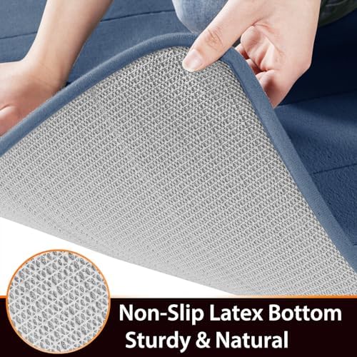 Yimobra Memory Foam Bath Mat, Super Soft Absorbent Bathroom Rug Non Slip, Quick Dry, Machine Washable Floor Carpet for Tub Shower, Home Decor Accessories, 24x17, Denim Blue