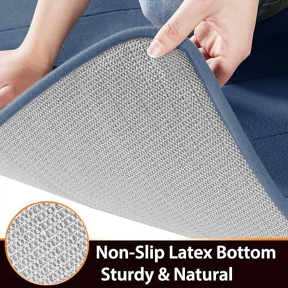 Yimobra Memory Foam Bath Mat, Super Soft Absorbent Bathroom Rug Non Slip, Quick Dry, Machine Washable Floor Carpet for Tub Shower, Home Decor Accessories, 24x17, Denim Blue