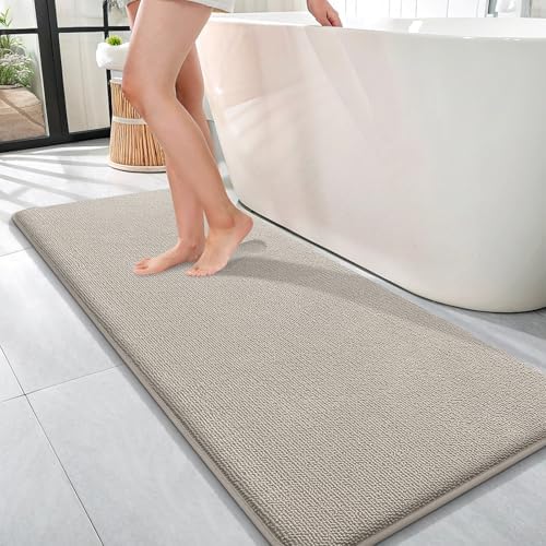 OLANLY Memory Foam Bathroom Runner Rugs 47x17, Long Bath Mats, Warm Taupe