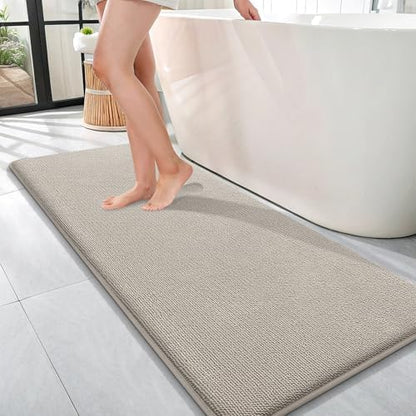OLANLY Memory Foam Bathroom Runner Rugs 47x17, Long Bath Mats, Warm Taupe