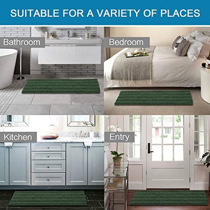 H.VERSAILTEX Bath Rugs for Bathroom Non Slip Bath Mats Extra Thick Chenille Striped Bath Rug Runners 47" x 17" Absorbent Fluffy Soft Shaggy Mats Dry Fast Plush Area Carpet for Bath Room - Bronze Green