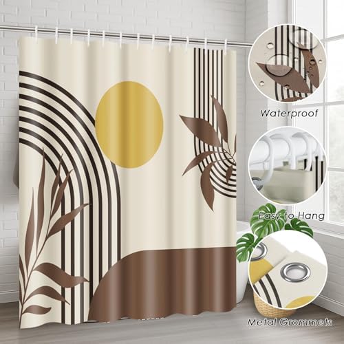 Boho Bathroom Sets with Shower Curtain and Rugs, 4 Pcs, Mid