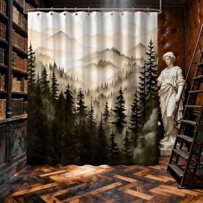 Dark Brown Forest Shower Curtain, 60X72 in, Mountain Pine Tree Bronze