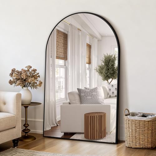 Arched Bathroom Mirror for Wall, 55" x 35" Metal Frame Vanity Mirror, Black