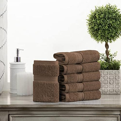 Superior Egyptian Cotton Plush & Absorbent, Face Towel Set of 6, Chocolate