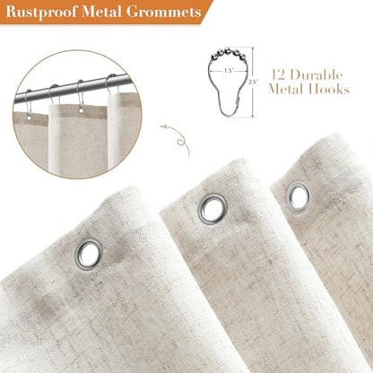 Nanspring Extra Long Linen Shower Curtain for Bathroom 88 Inch Cream Beige