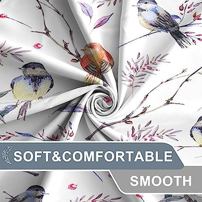 AWERT Bird Shower Curtain with Hooks Colorful Cheery Birds on Tree Branch Shower Curtain for Bathroom Waterproof Fabric Bathroom Accessories Bathtub Decor 72x72inch