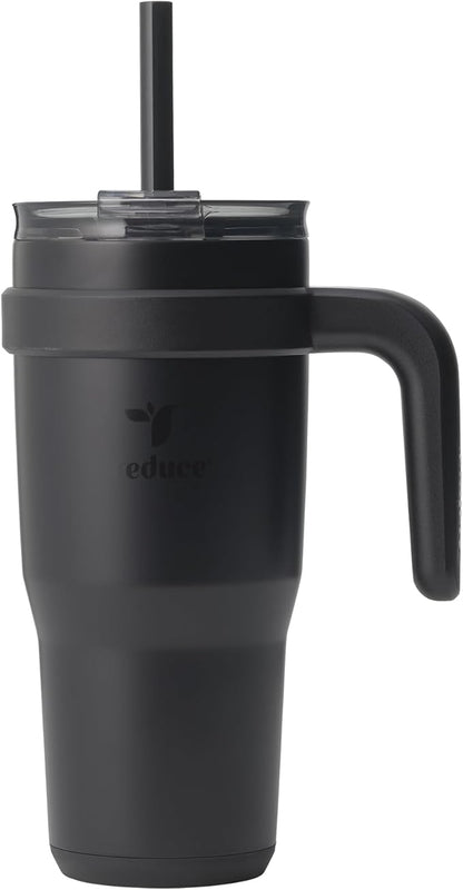 REDUCE 24 oz Stainless Steel Tumbler with Handle - Dual-Wall Vacuum Insulated Travel Mug, Sweat-Proof Lid & Reusable Straw - Keeps Drinks Cold for 24 Hrs, Fits Cupholders, Dishwasher Safe - Phantom