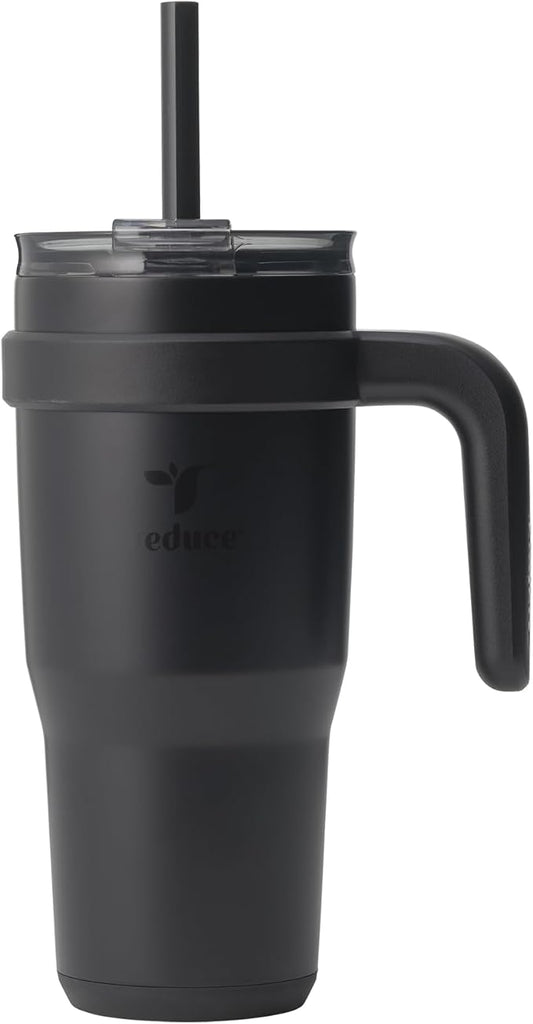 REDUCE 24 oz Stainless Steel Tumbler with Handle - Dual-Wall Vacuum Insulated Travel Mug, Sweat-Proof Lid & Reusable Straw - Keeps Drinks Cold for 24 Hrs, Fits Cupholders, Dishwasher Safe - Phantom