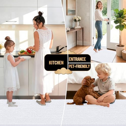 OLANLY Thick Chenille Small Bathroom Rugs 24x16, Absorbent Bath Mat, White