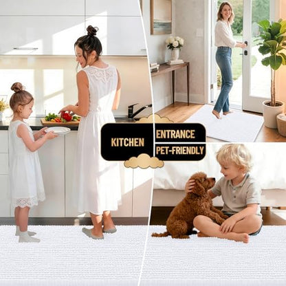 OLANLY Thick Chenille Small Bathroom Rugs 24x16, Absorbent Bath Mat, White