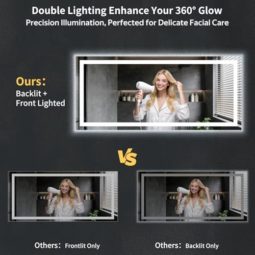 72"x32" LED Bathroom Mirror with Lights, Backlit+Frontlit, Anti-Fog