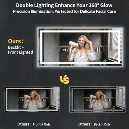 72"x32" LED Bathroom Mirror with Lights, Backlit+Frontlit, Anti-Fog