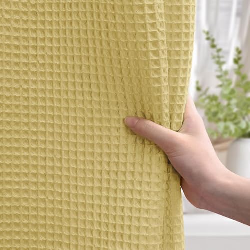 Waffle Weave Shower Curtain Heavyweight Cotton Fabric Yellow 72Wx72L